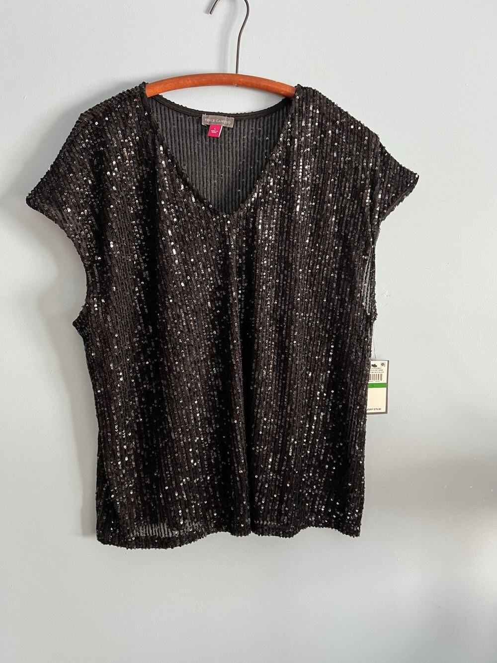 NWT Vince Camuto Sequin Top size Large Sleeveless Black